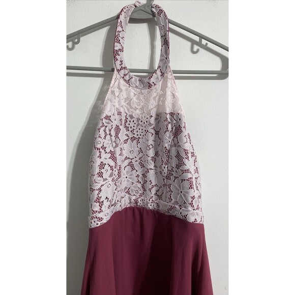 Azazie Junior Bridesmaid Dress J12 Girl's 12 Halter Floral Mulberry White Classy - Picture 3 of 9